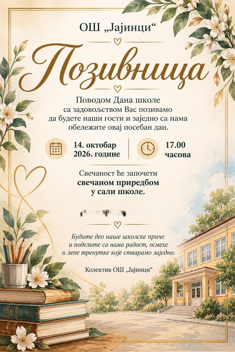 Poziv na proslavu Dana škole OŠ „Jajinci“