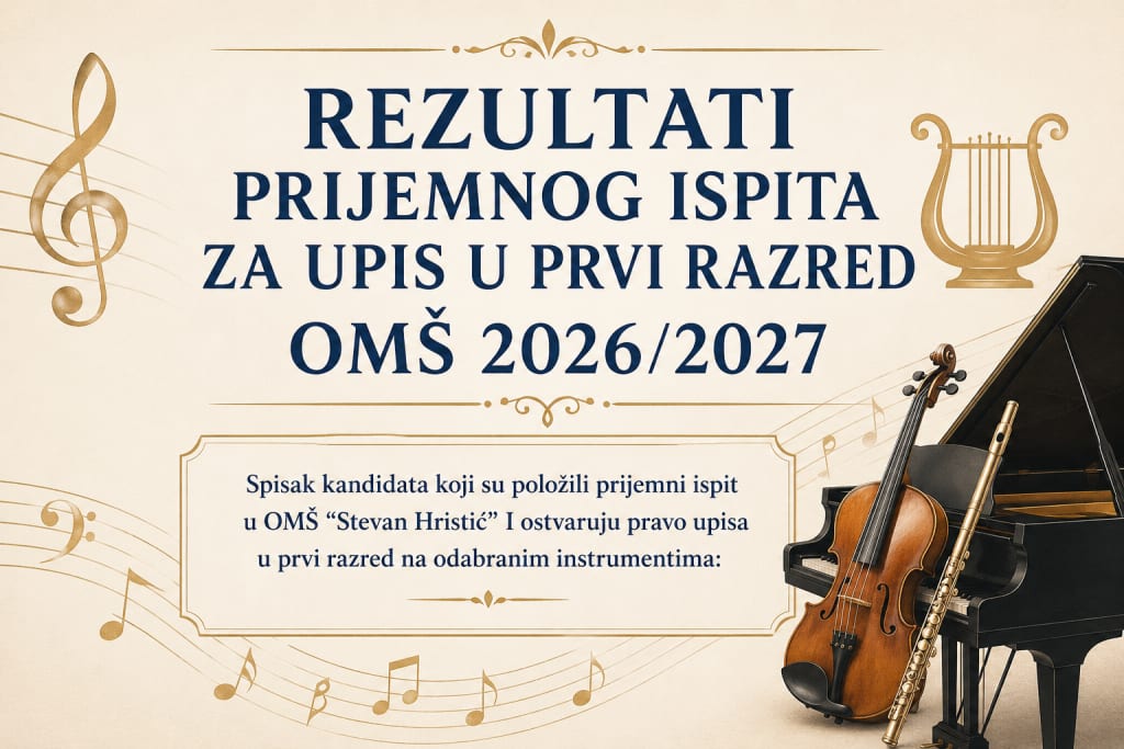 REZULTATI PRIJEMNOG ISPITA ZA UPIS U PRVI RAZRED OMŠ 2026/2027