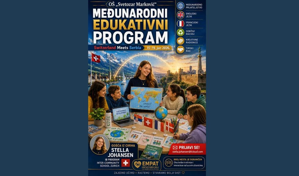 Edukativni program sa gošćom iz Švajcarske od 15. do 19. juna 2026.